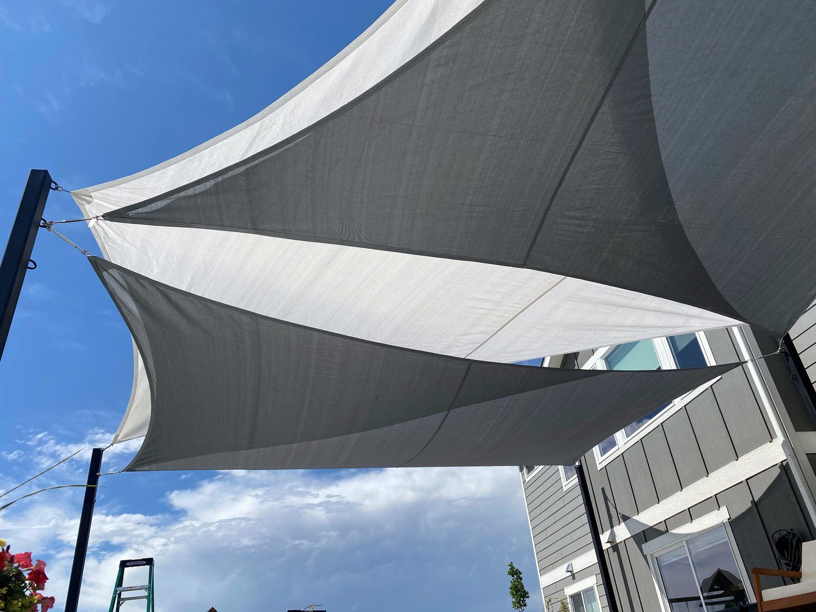 Sail corners and curved edges seen from below